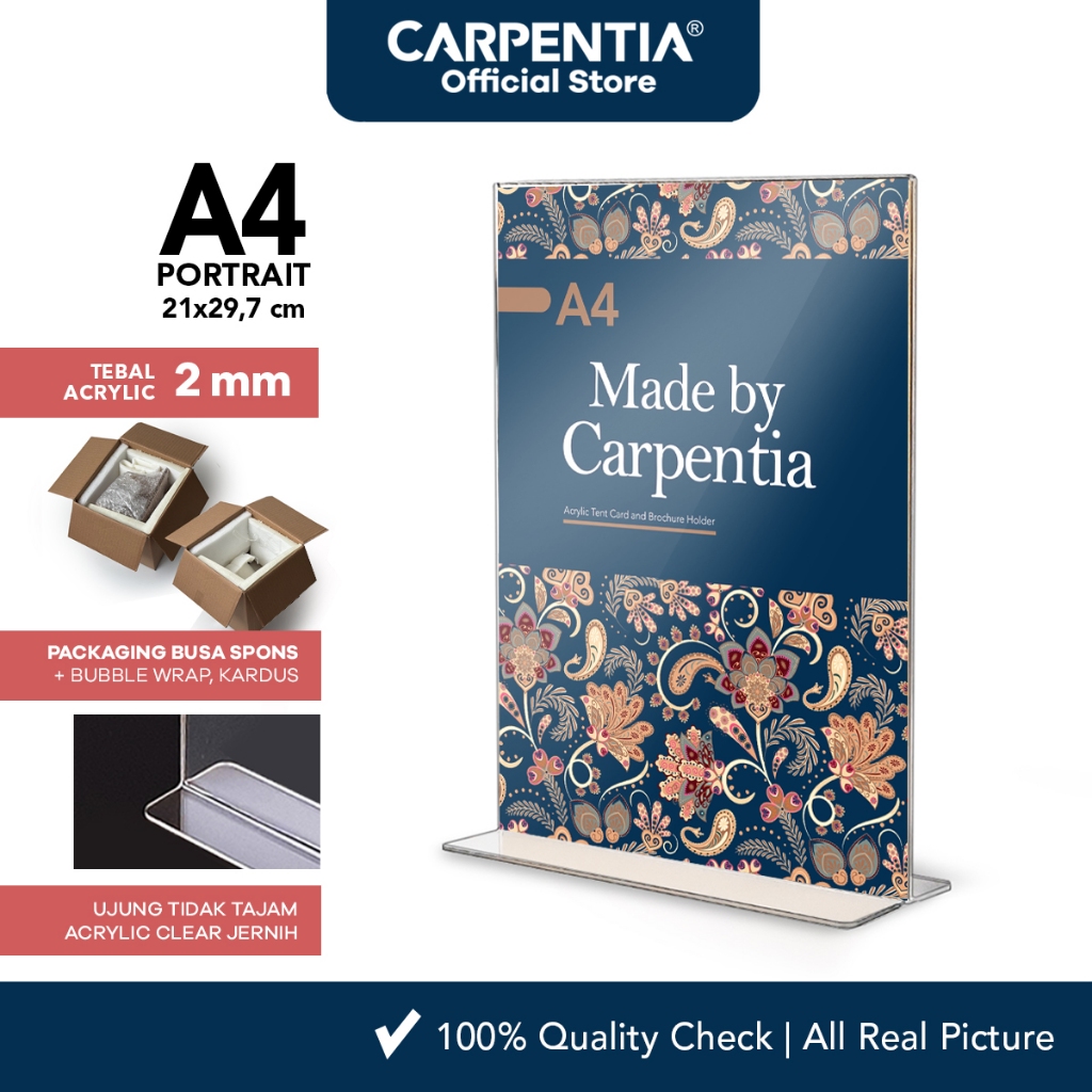 

Carpentia | Acrylic Standing Tipe T - A4 Vertikal Portrait 21x29,7 cm - Tent Card Akrilik Display Brosur Menu