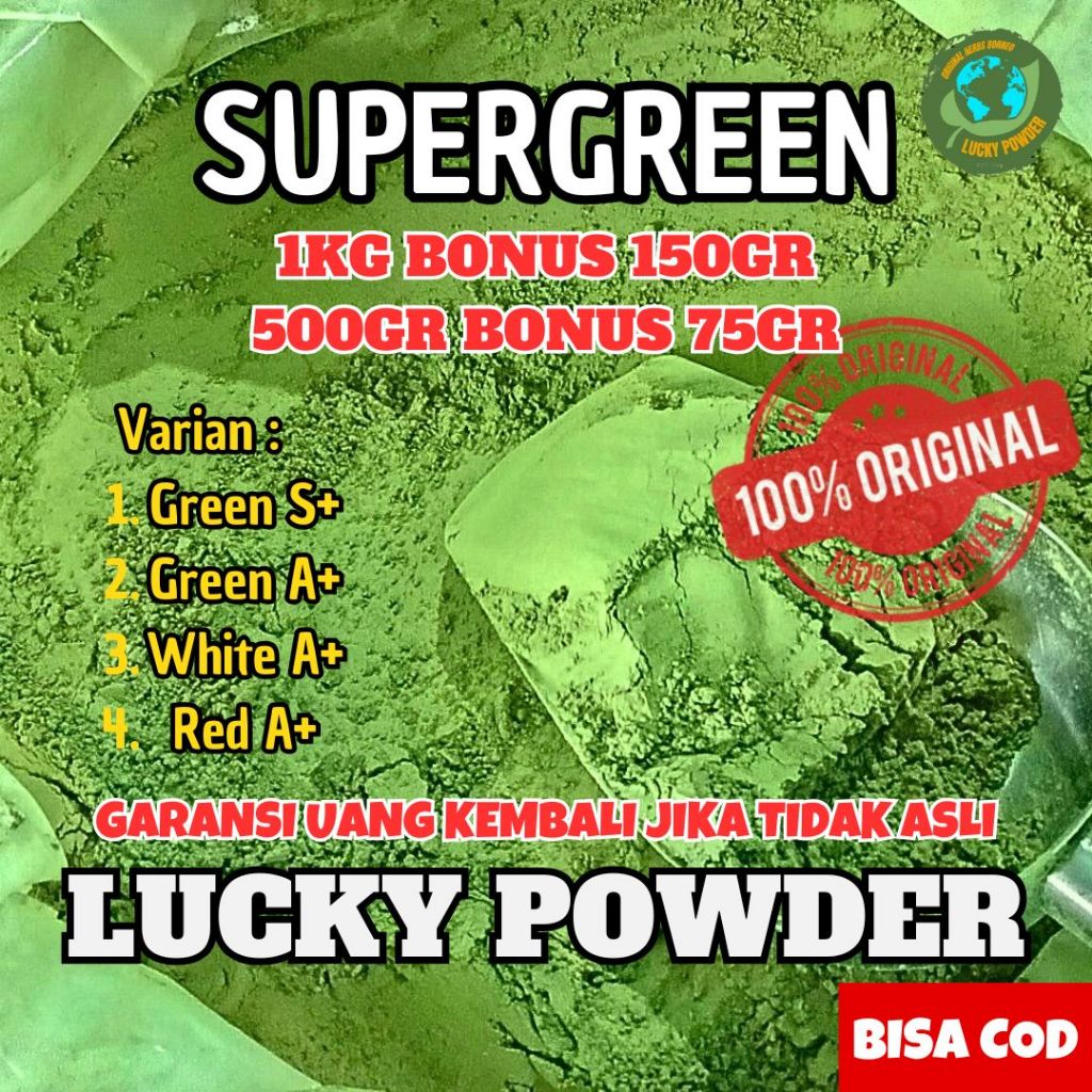 

LUCKYPOWDERR SERBUK HIJAU DAUN PURLIK BUBUK GREEN KALIMANTAN BORNEO
