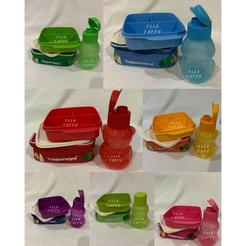 Lunch Set Lolly Tup + ECO Bottle Kids [ Ella Tuppy Tuperware ] 350ml FREE Tas Murah Kotak Makan Boto