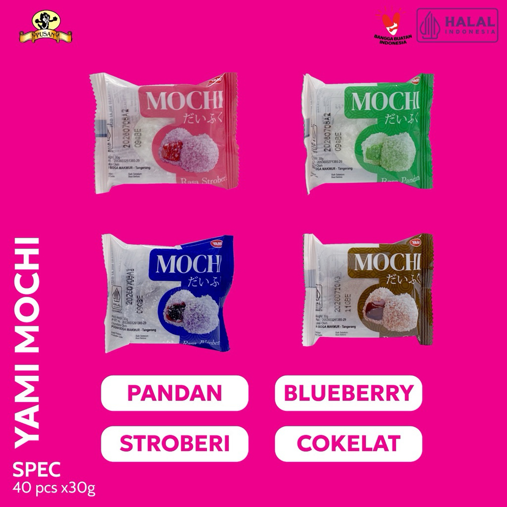 

(NEW) PUSAN YAMI MOCHI PANDAN / BLUBERI / STROBERI / COKELAT PER 1 PCS