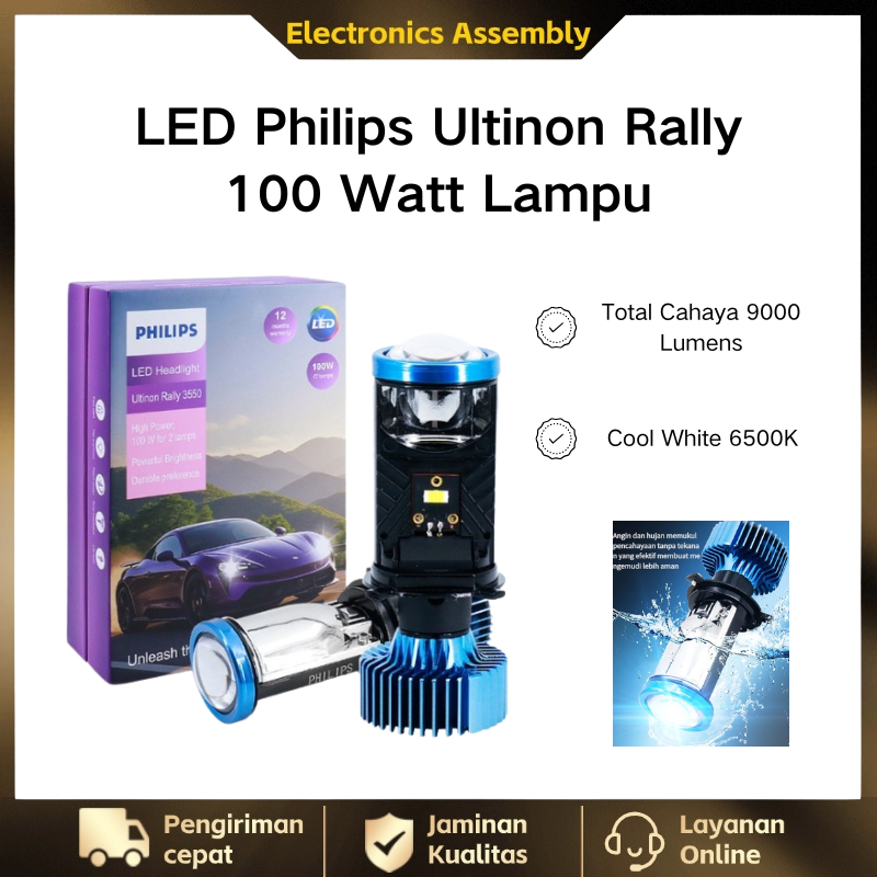 2 Pcs LED Philips Ultinon Rally 100 Watt Lampu Mobil Philips LED ULTINON RALLY 3550 100W Ultra