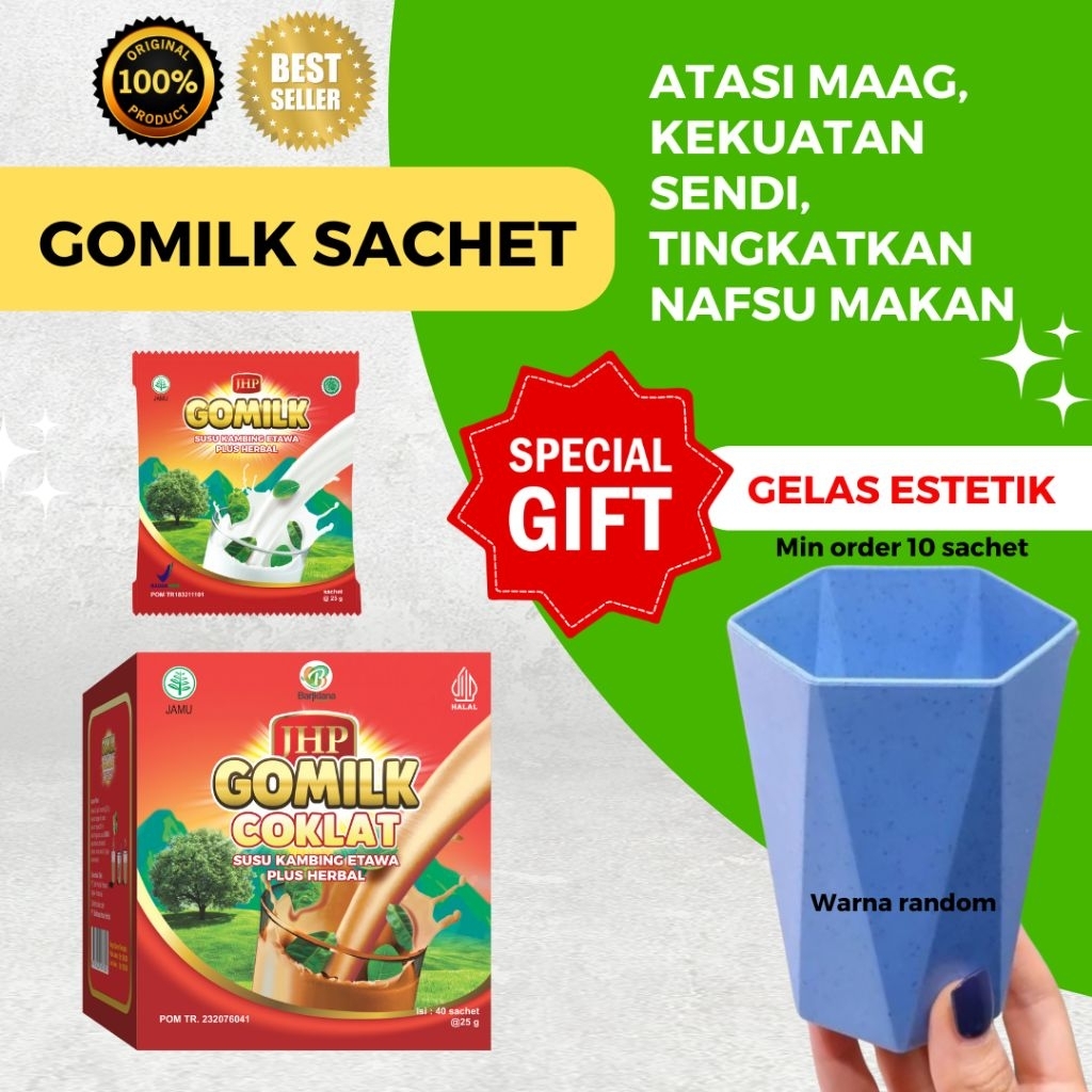 

[FREE GIFT] GOMILK SACHET Susu Kambing Etawa plus Herbal Daun kelor, Daun salam, mengkudu