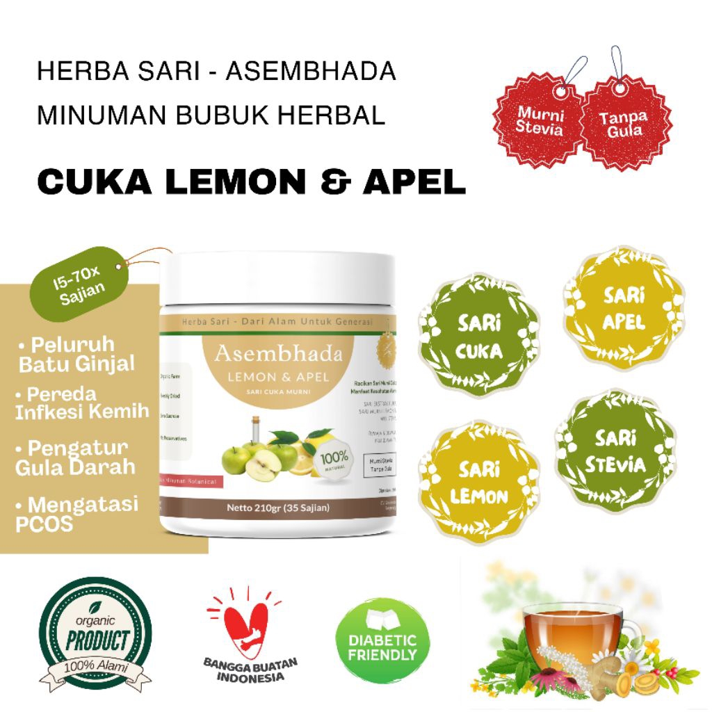 

Herbasari Asembadha Minuman Herbal Sari Cuka Lemon & Apel - Racikan Segar Detox & Ginjal