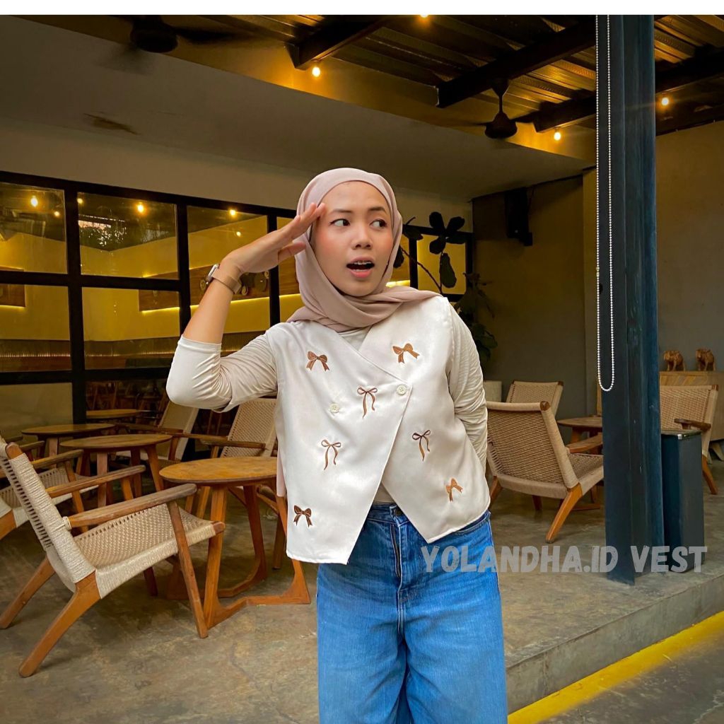 yolandha vest/ vest pita / vest bordir pita our wanita premium/ atasan rompi wanita Korean style
