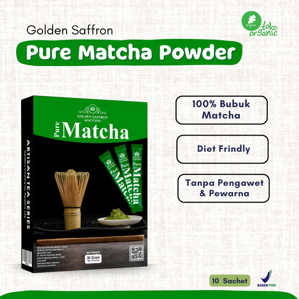 

Golden Saffron Pure Matcha (30gr/10 Sachet) | Matcha Bubuk Premium, Matcha Powder, Teh Hijau Jepang Bubuk, Bubuk Minuman Matcha, Matcha Japan Powder