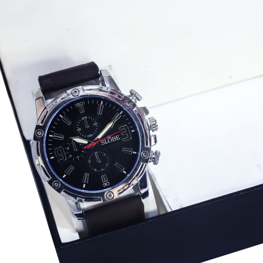 SLOBE Jam Tangan Pria Kulit Analog Free  Box Kode 2.18