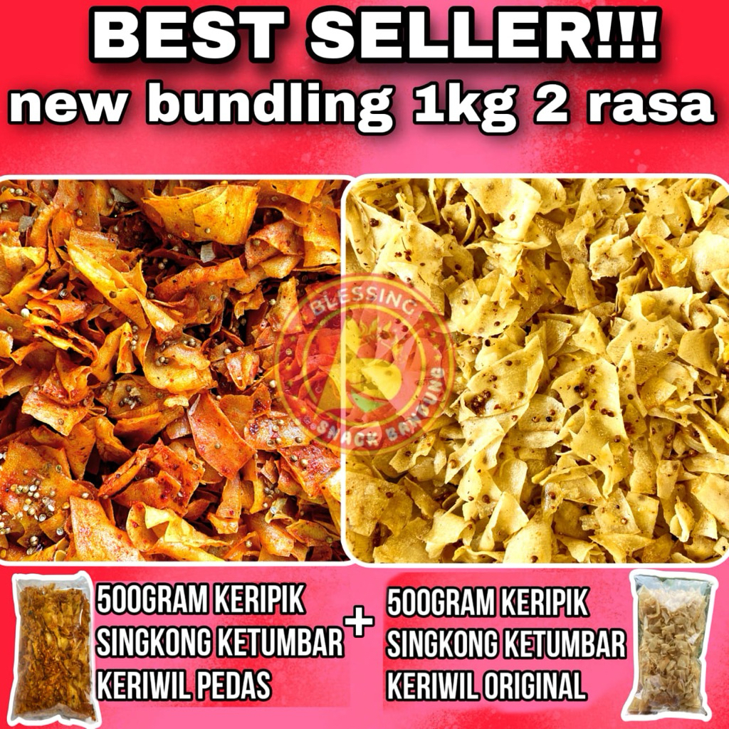 

BUNDLING KERIPIK KETUMBAR( KERIPIK KETUMBAR OROGINAL 500gr+KERIPIK KETUMBAR PEDAS DJ 500gr ) Gratis ongkir cod snack cemilan