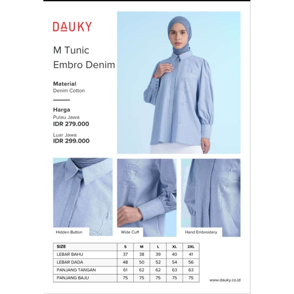 M tunic embro denim dauky tunik dauky