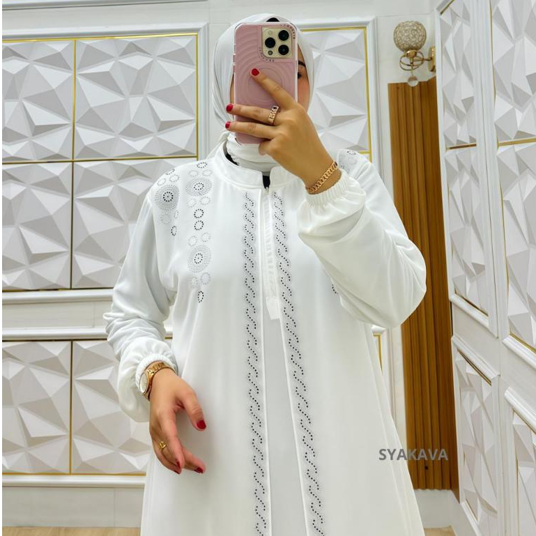 GAMIS PESTA WANITA PUTIH TERBARU MEWAH DAN ELEGAN MIX SWAROVSKY