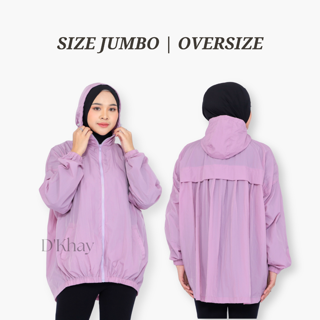 Jaket olahraga size jumbo oversize wanita polos parasut nylon warna  Ungu pastel water resistant run