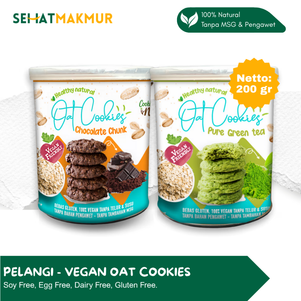 

Pelangi Healthy Cookies - Vegan Oat Cookies - Chocolate Chunk & Green Tea (Cookies Vegan gluten free, egg free, dairy free)