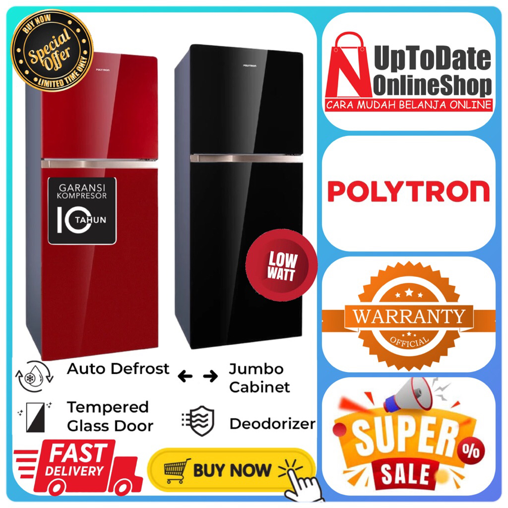 KULKAS POLYTRON PRW-23MN PRW23MN PRW 23MN TEMPERED GLASS DOOR 220 LITER SUPER LOW WATT POLYTRON LEMA