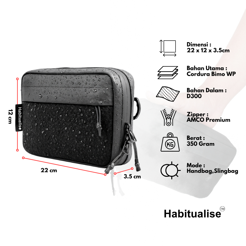Habitualise - Handbag Pria Waterproof Clutch Bag Sling Bag Tas Genggam Tangan Anti Air MULTIUSOS