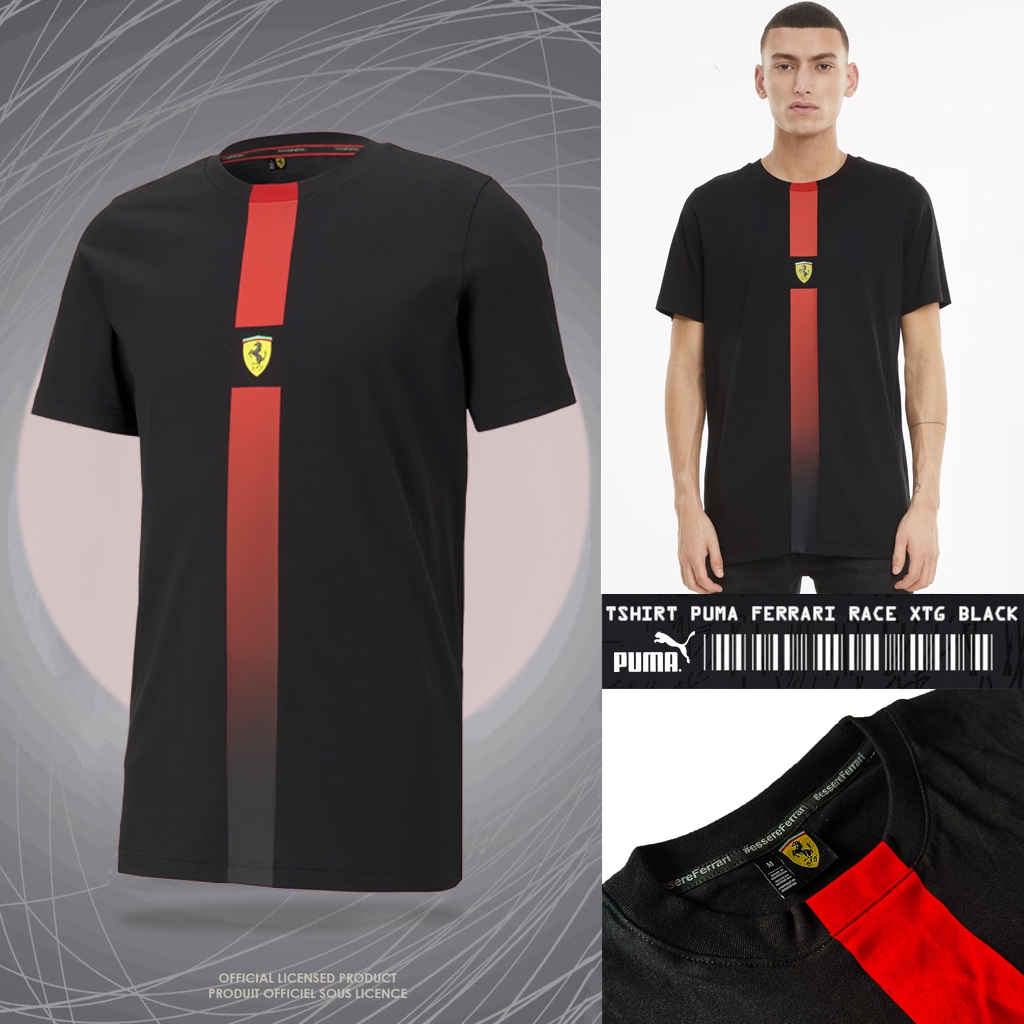 KAOS PRIA MEN FERRARI RACE XTG  BLACK RACING LENGAN PENDEK GRADE ORIGINAL / KAOS FERRARI HITAM PREMI