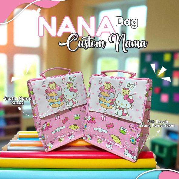 

Tas Ultah Anak Model Nana – Custom Nama Bahan Premium Tebal Muat Kotak Bekal