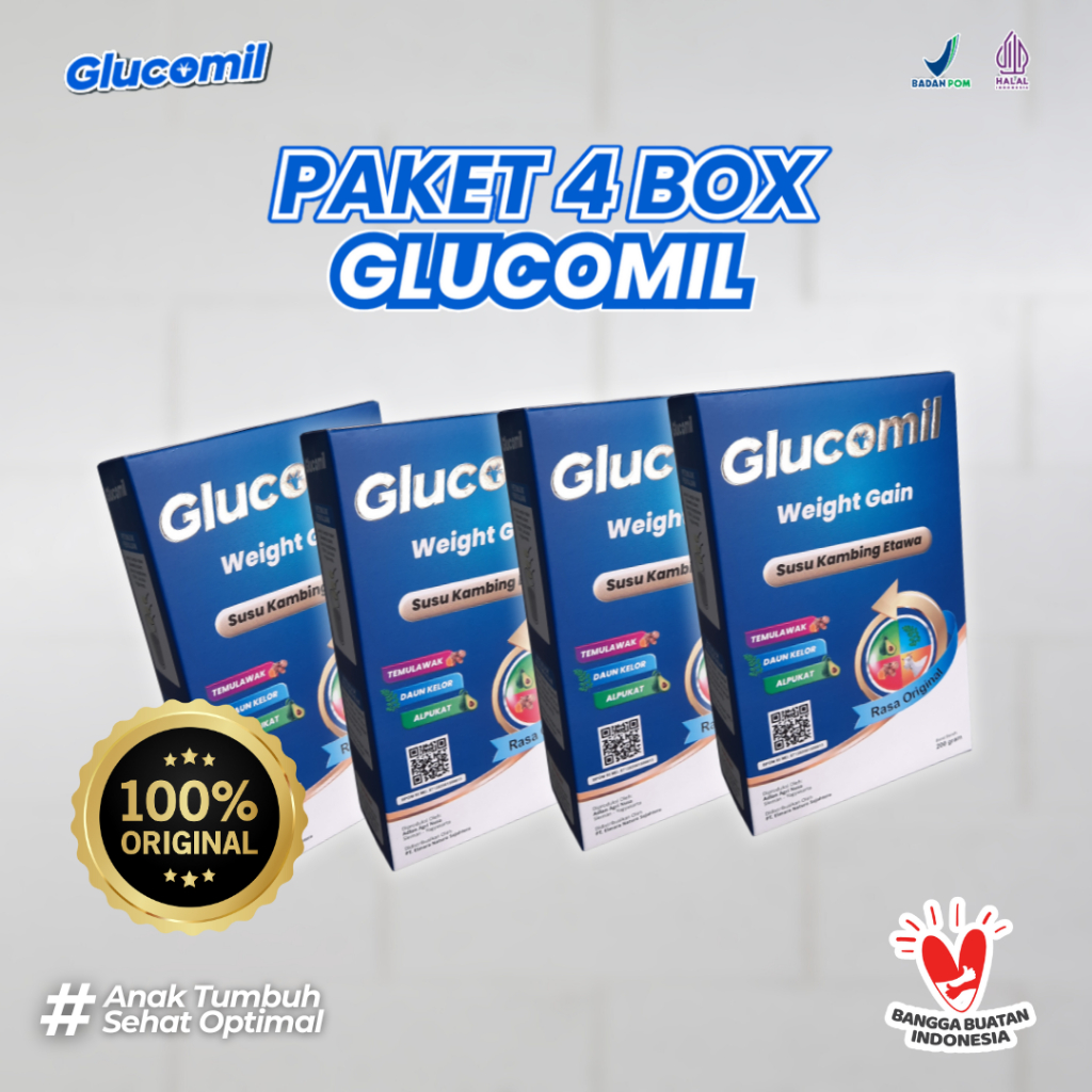 

Susu Pertumbuhan Anak - GLUCOMIL 4 Box Susu Bubuk Etawa Ekstrak Alpukat Daun Kelor Temulawak