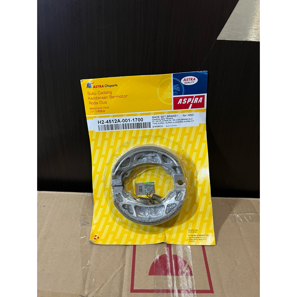KAMPAS REM TROMOL BELAKANG MOTOR ASPIRA H2-4512A-001-1700 GL 100 PLATINA / GL 100 CDI / GRAND / SUPR