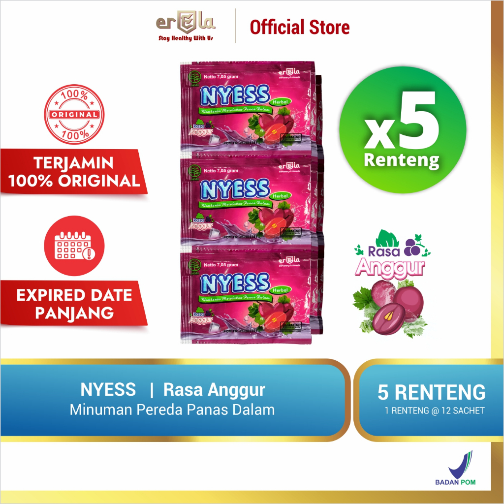 

[SPESIAL DISKON] NYESS 5 RENTENG Anggur / Larutan Penyegar Panas Dalam & Sariawan / 60 Sachet