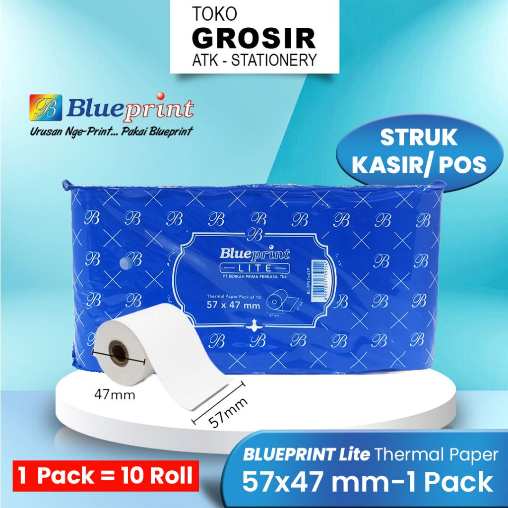 

(PACK) 57X47 KERTAS KASIR STRUK KERTAS THERMAL TERMAL EDC PPOB BLUEPRINT LITE 57MM X 47 ≈ 58X47 58MM 58X40