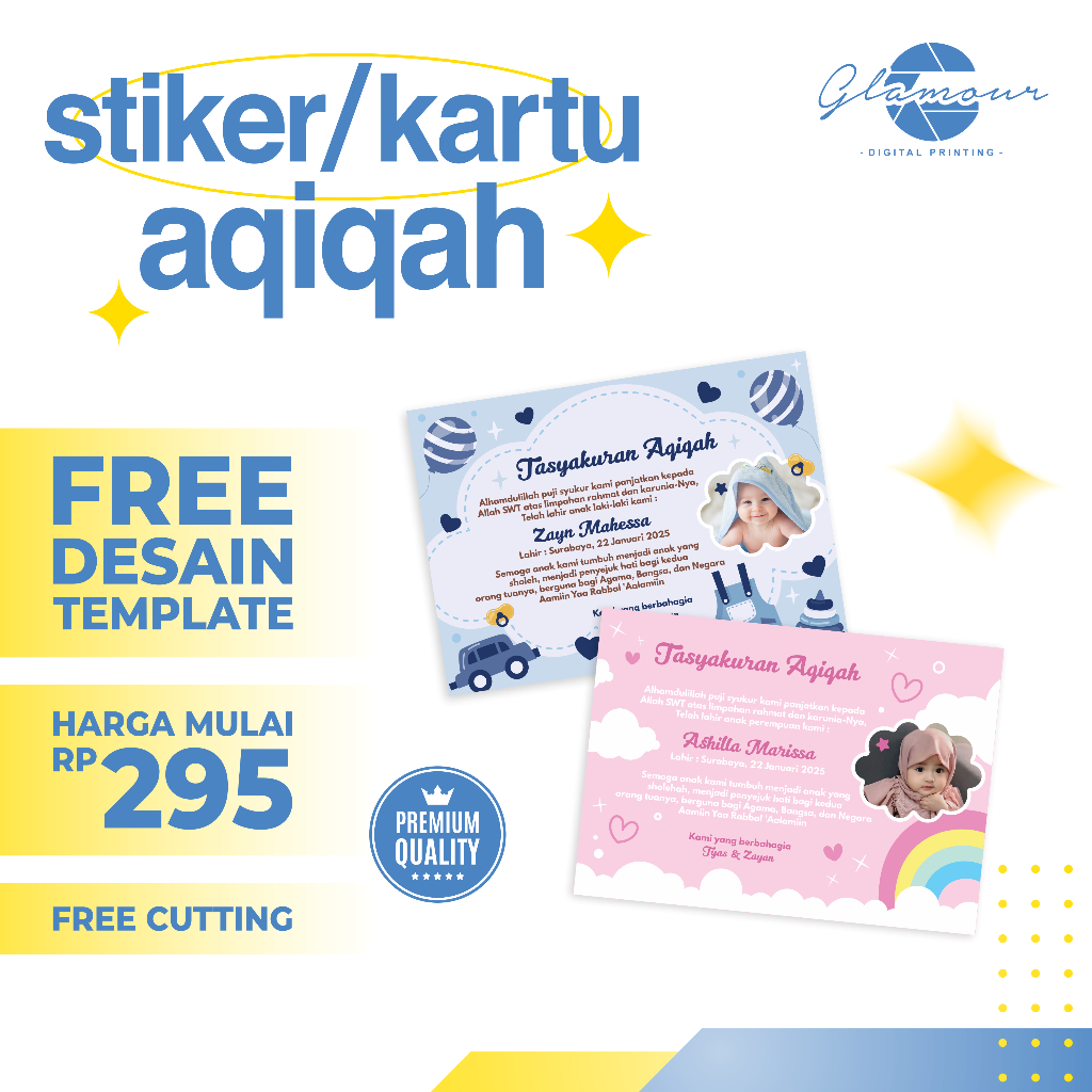 

Stiker & Kartu Aqiqah Custom | Custom Stiker Tasyakuran Aqiqah | Stiker Tasyakuran Kelahiran Selapan Tedak Siten