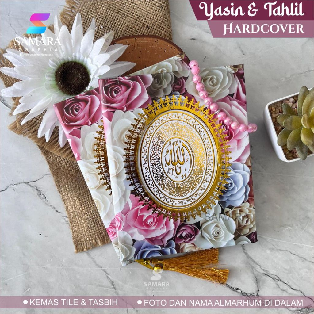 Buku yasin dan tahlil hardcover custom bunga lengkap 40 100 1000 harian EMBOS BUNGA UNGU