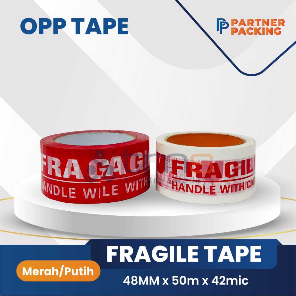 

Partner Packing LAKBAN FRAGILE 48mm x 50m x 45mic (Untuk Thickness/ketebalan tergantung Stock bisa 42mic, 45mic, atau 47mic)