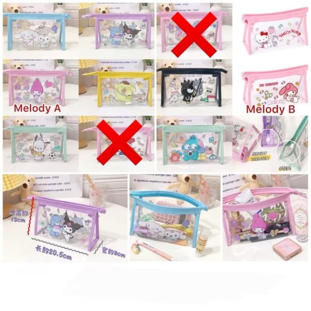 

Tempat pensil transparan karakter sanrio lucu / pencil case pouch lucu