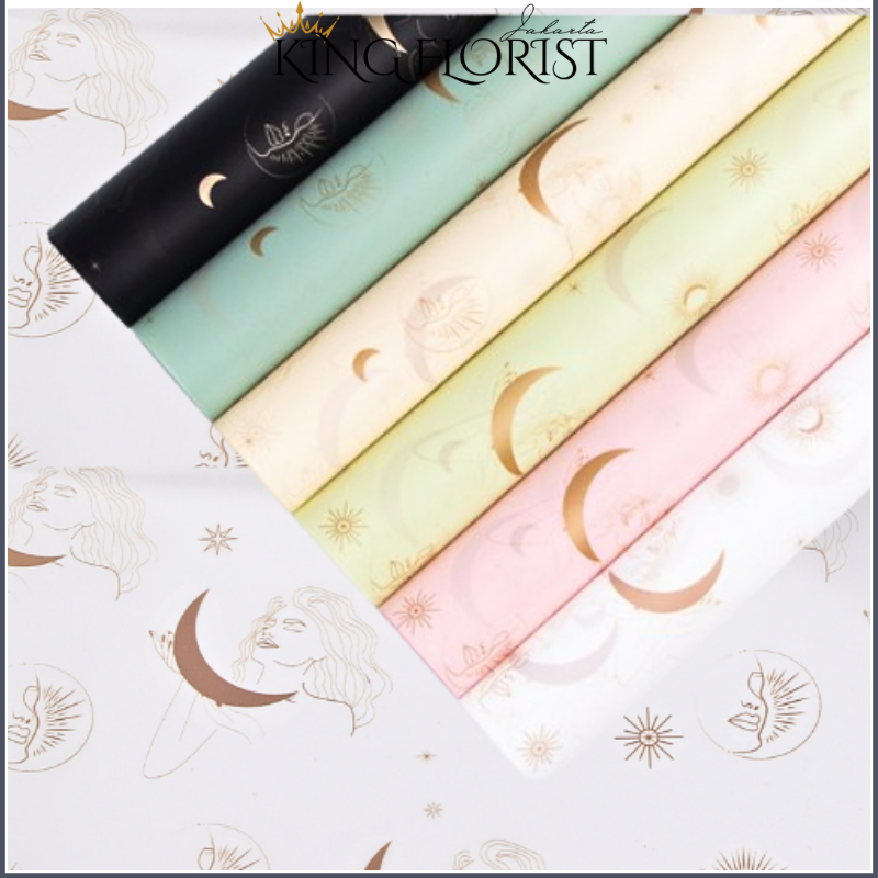 

20 LEMBAR Kertas Buket Motif Bulan Moon Flower Wrapping Cellophane Florist 6095