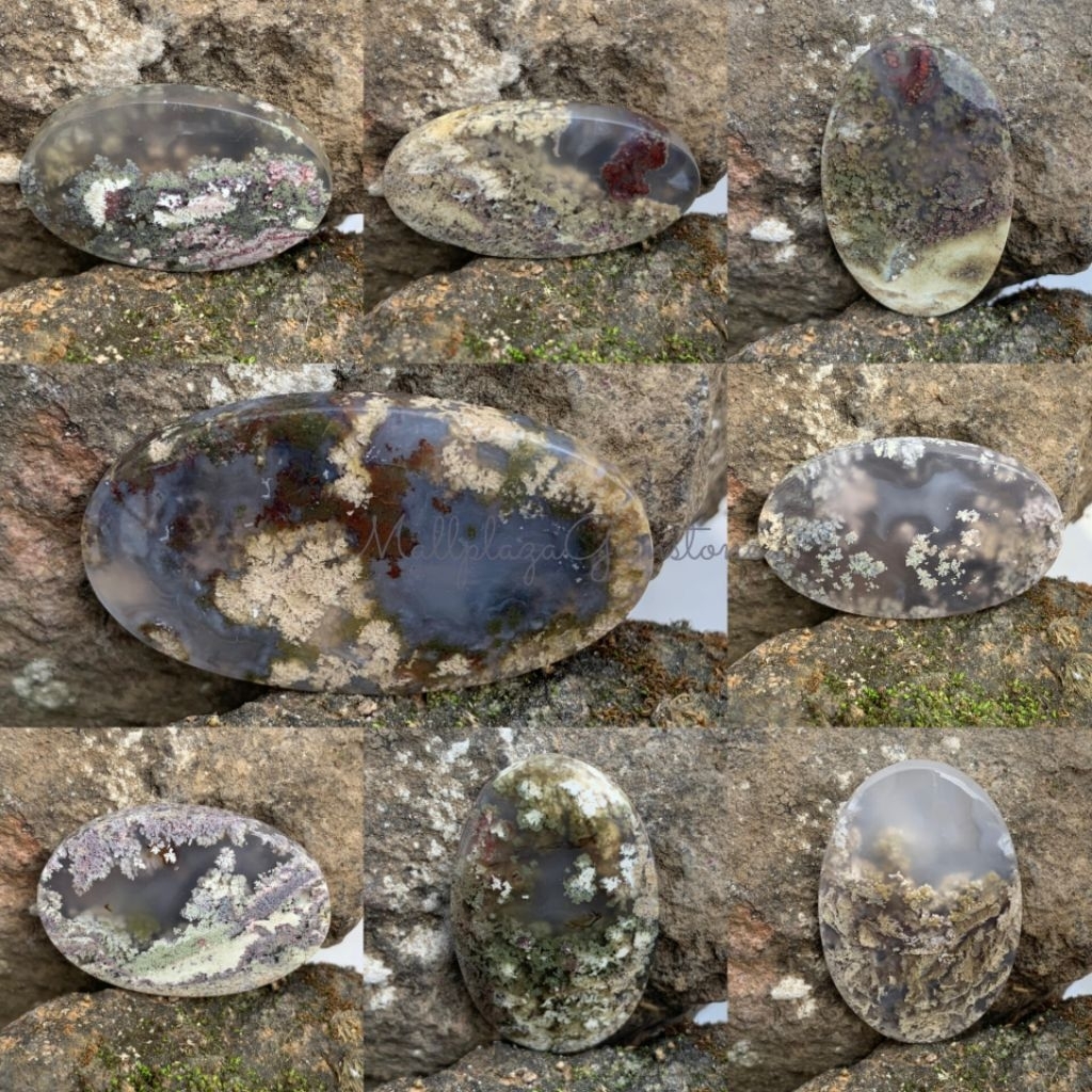 cabochone moss agate trenggalek asli alam / losstune lumut trenggalek motif pemandangan / batu lumut