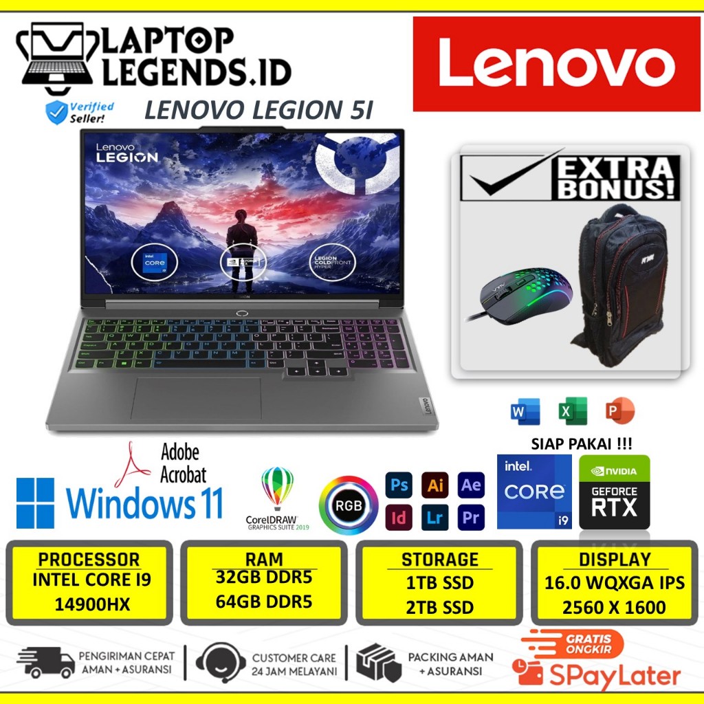 Laptop Lenovo Legion Intel Core i9 14900HX 64GB 2TB RTX 4070 8GB 16 Inch WQXGA Ips 165Hz RGB