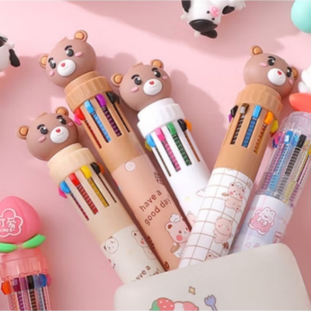 

Bulpen Karakter Teddy Lucu Pulpen Mekanik 10 Warna Motif Teddy Bear 10