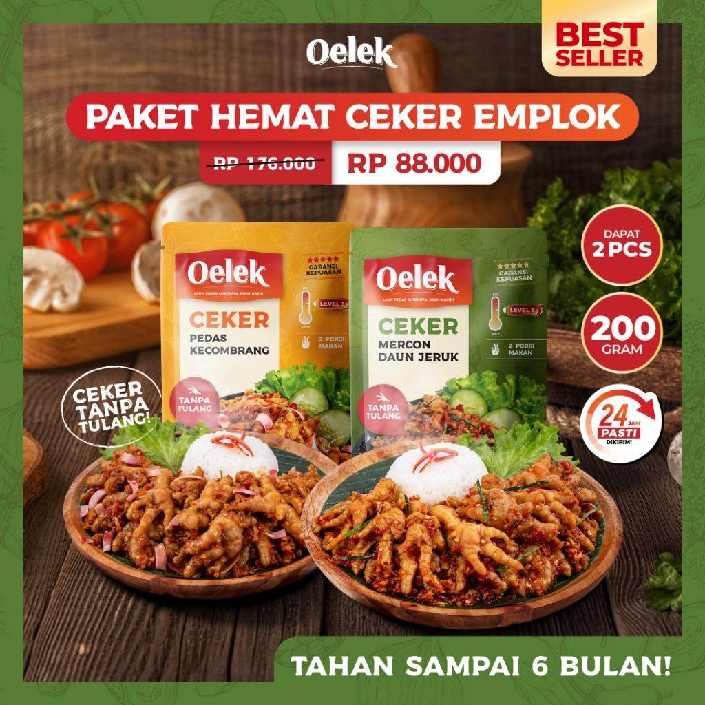 

[Baru] Oelek Paket Favorite - Bebas Pilih 2 Ceker Best Seller – Ceker Emplok Mercon Pedas / Daun Jeruk / Pedas Kecombrang / Ceker Tanpa Tulang / Lauk Siap Saji Pedas / Lauk Pedas / Gurih