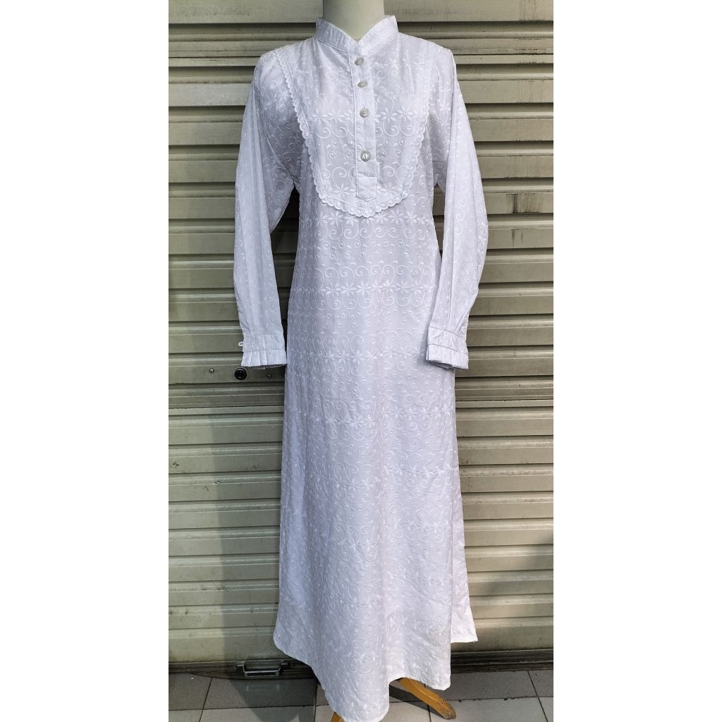 GAMIS PUTIH KATUN PARIS BORDIR FULL