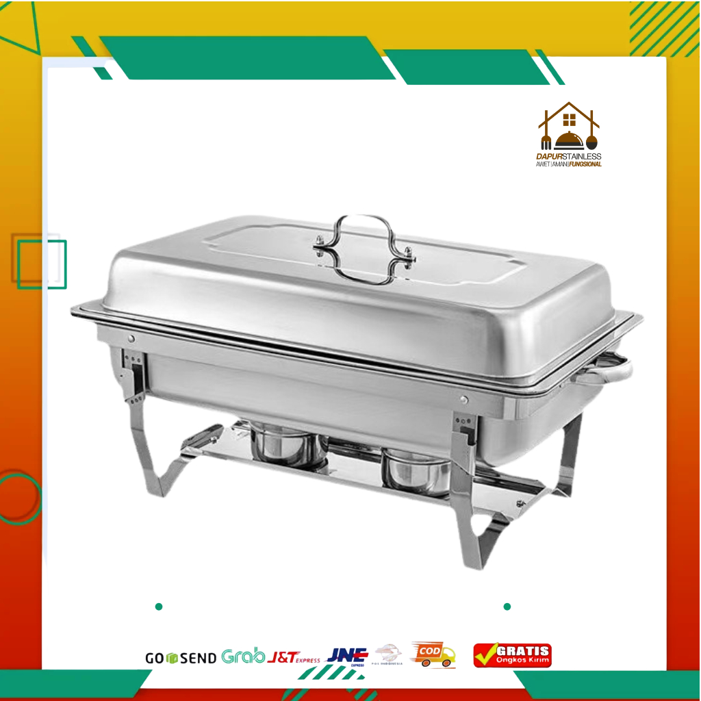 DapurStainless Chafing Dish Kotak Tempat Prasmanan Stainless Pemanas Saji Prasmanan Luxury Set