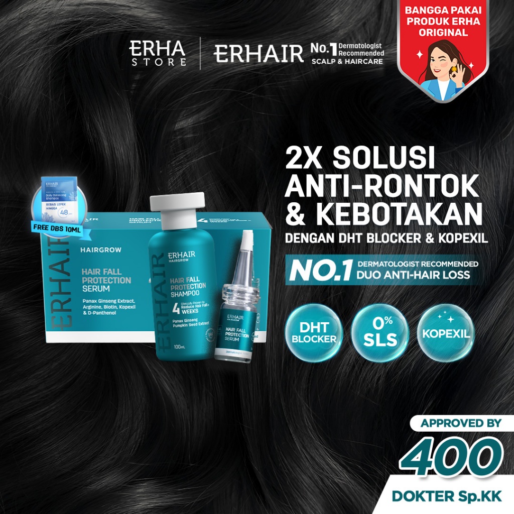 ERHAIR Bundle Hairgrow Shampoo 100ml & Hairgrow Serum (7x8ml) - Shampoo dan Serum Rambut Rontok