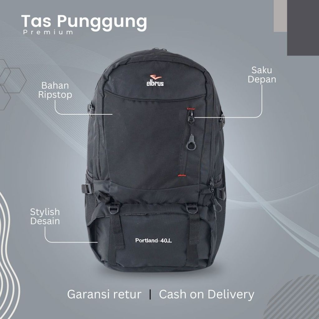 Backpack Outdoor Hiking Tas Gunung Elbrus keril Semi Carrier Pria 40L