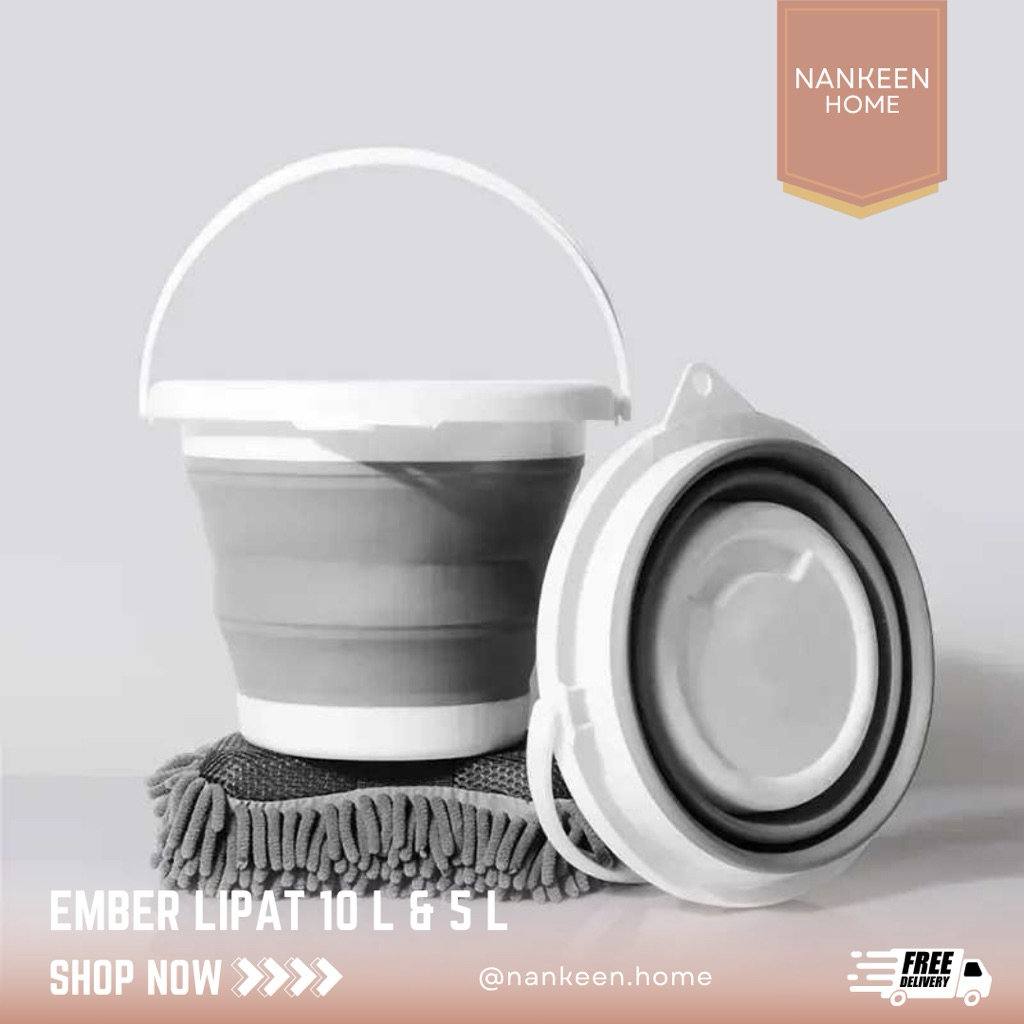 nankeen - Ember Lipat Silikon 10 L dan 5 L/Ember Lipat Putih/Ember Cuci