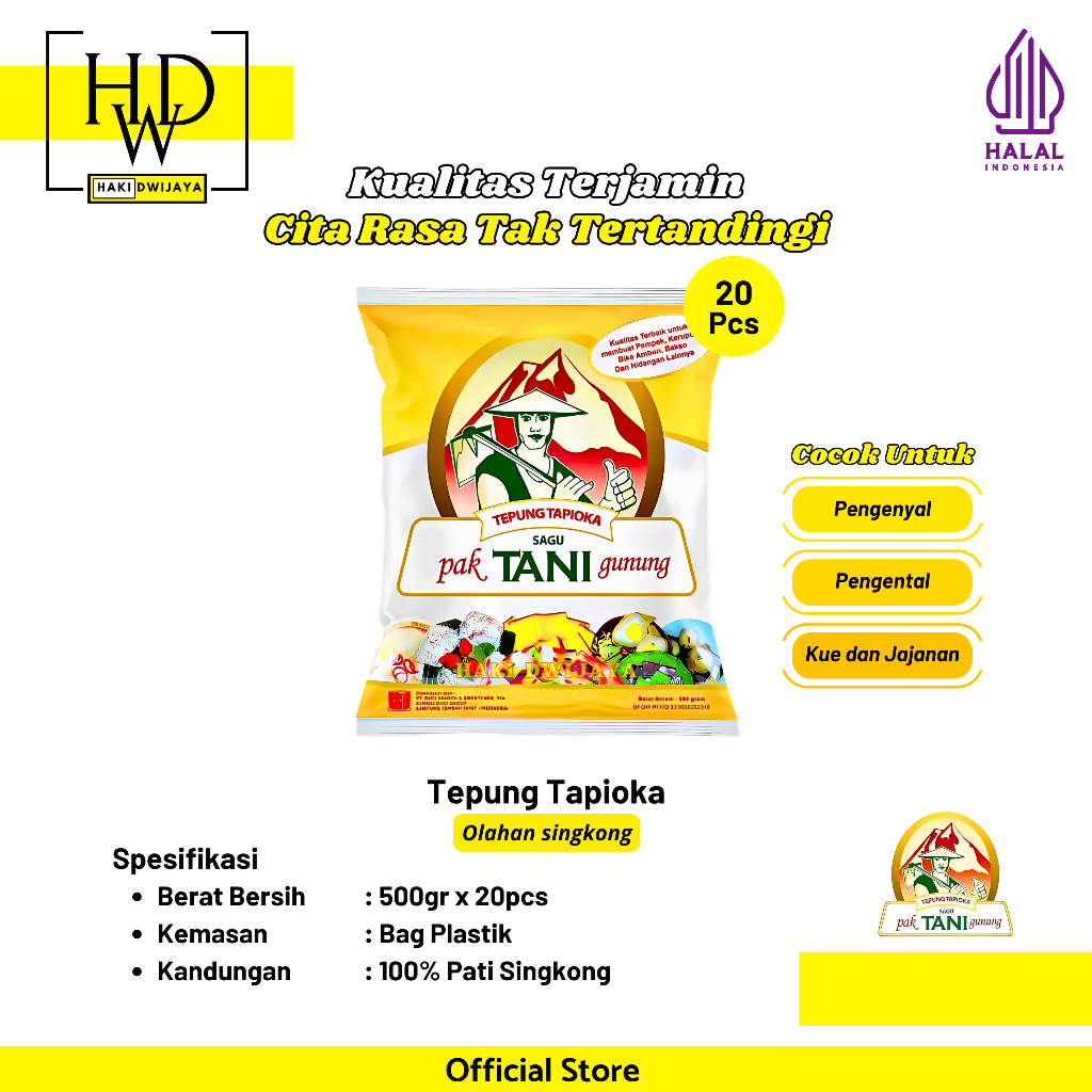 

Pak Tani Gunung Tepung Tapioka Kanji Murni Lentur, Kenyal & Serbaguna 500gr x 20pcs