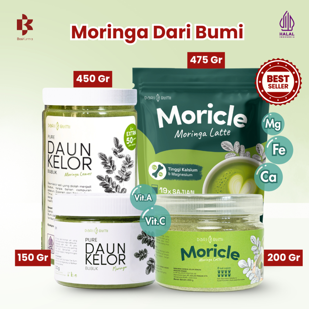 

Moringa Serbuk Daun Kelor DARI BUMI 400 + EXTRA 50 gram - Bubuk Moringa Minuman Herbal
