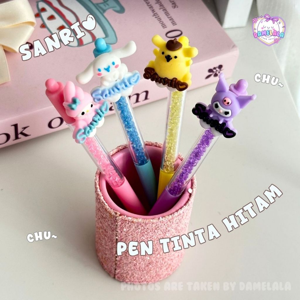 

[ DAMELALA ] - Pen Gel Pulpen Pena Tinta Hitam Sanrio Diamond Kuromi Melody Pompompurin Cinnamoroll