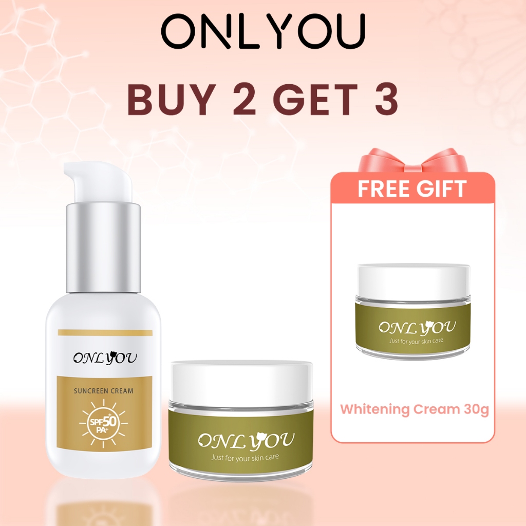 ONLYOU Sunscreen SPF50+ PA+  & ONLYOU Whitening Essence Cream Penghilang Flek hitam Cream Siang Mala