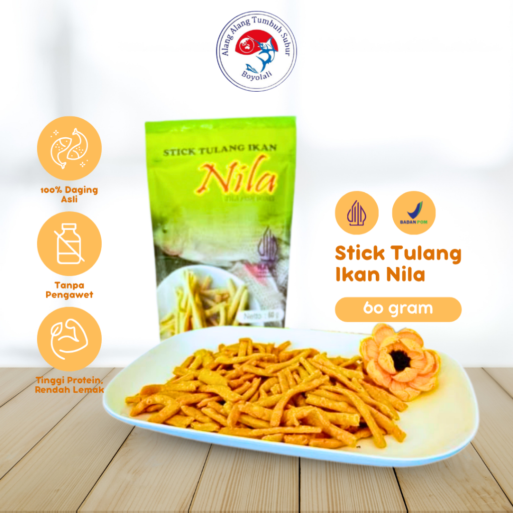 

Stik Bawang Tulang Ikan Nila Original Cemilan Crispy Homemade 74gr
