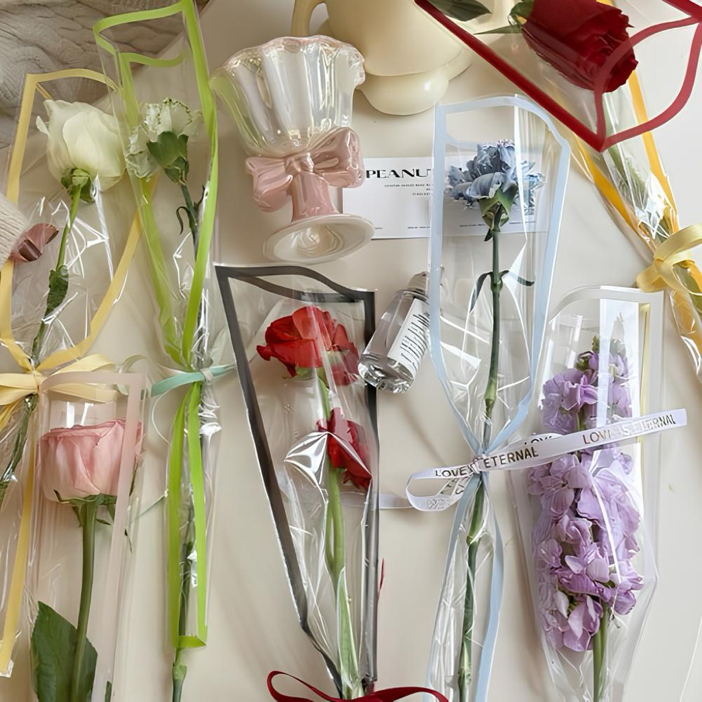 

1pcs single rose box / plastik bungkus bunga / Kertas Pembungkus Buket Satu Bunga Mawar / Cellophane Tangkai Mawar | Comelliacraft