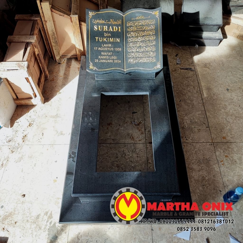 Batu Nisan/kijing Makam Anak Marmer Hitam Premium 2 Tingkat Makam