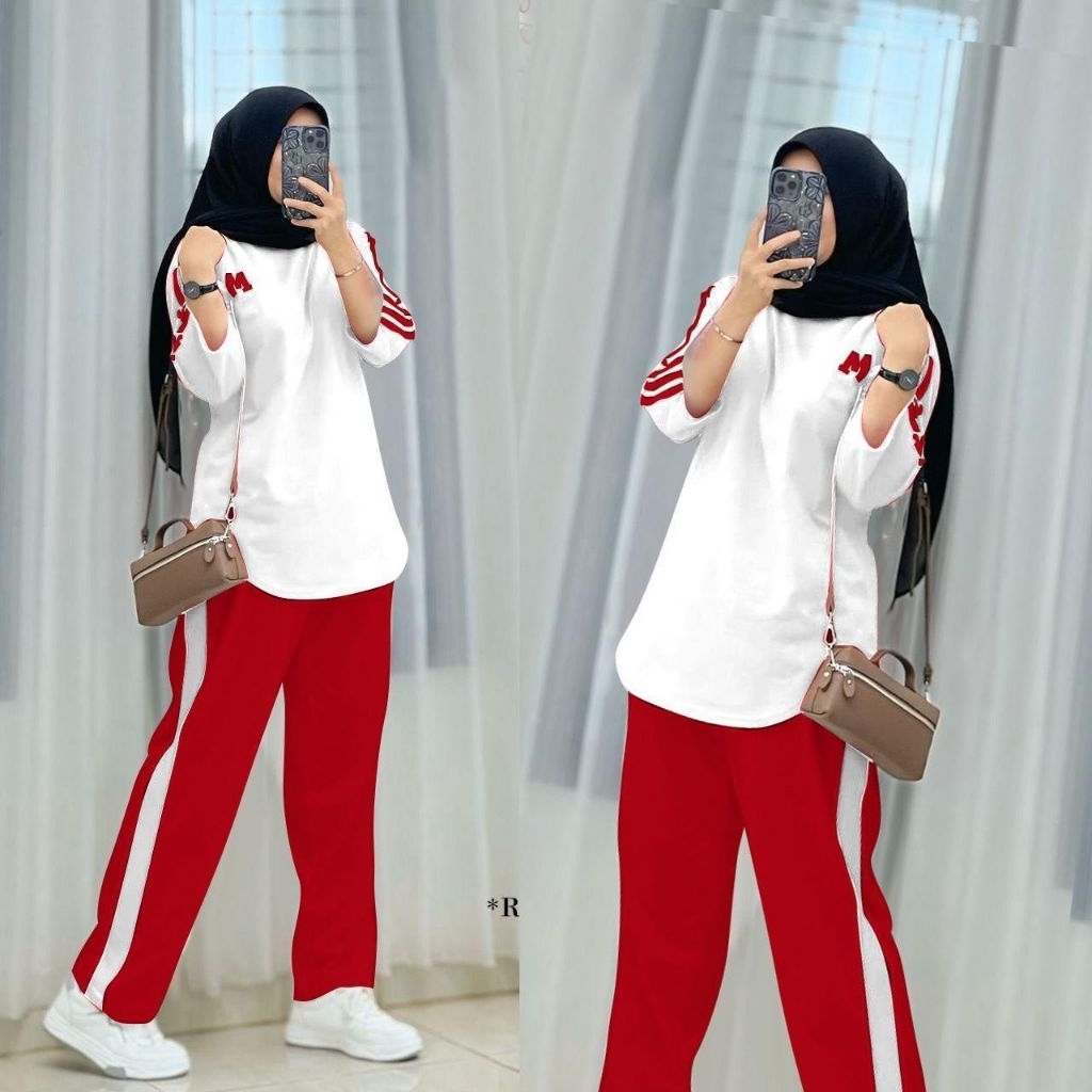 One set Kaos Combad Merah Putih // Stelan Wsnita Muslim Terbaru // Jumbo
