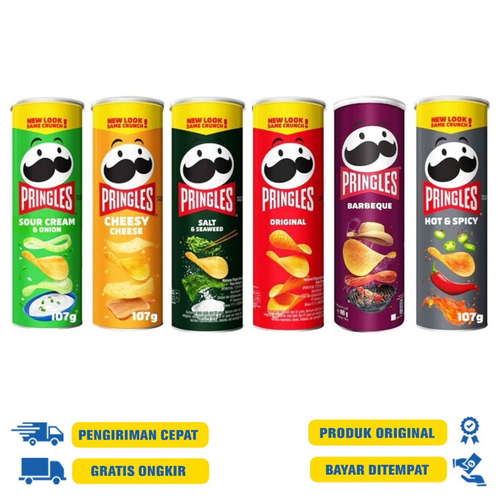 

Pringless Potato Chips - Barbeque 107 G.R | Salt Seaweed 110 G.R | Chesse 110 G.R | Original 10 G.R