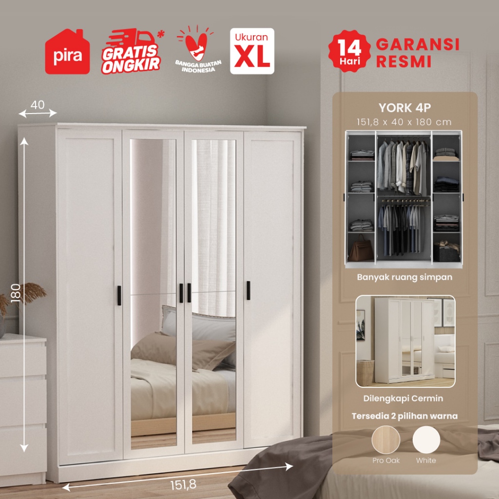 Pira Metropolis - York 4P Lemari Pakaian 4 Pintu