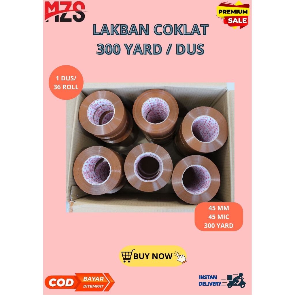 

MZS TAPE LAKBAN JUMBO / LAKBAN BENING COKLAT 300 YARD 1 DUS / 36 ROLL