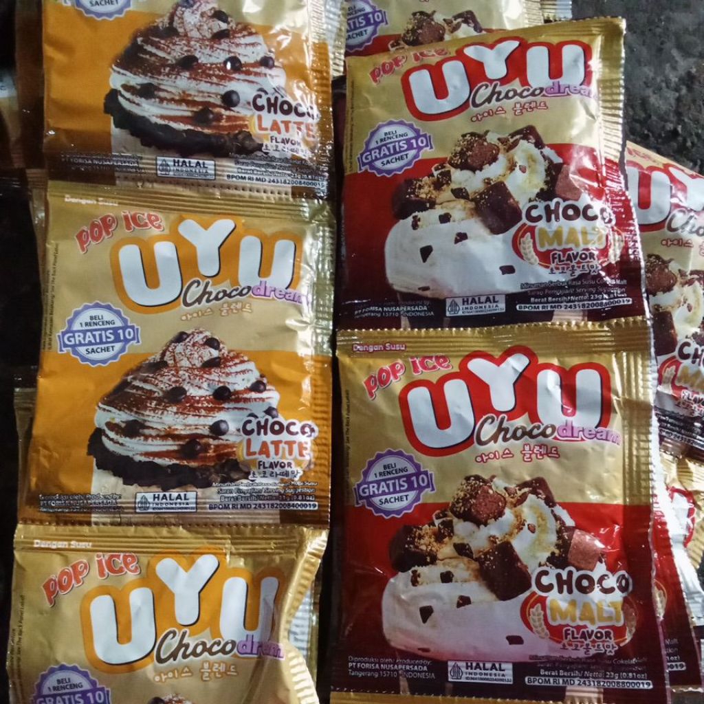 

pop ice UYU CHOCO DREAM renceng dan pop ice es blender renceng