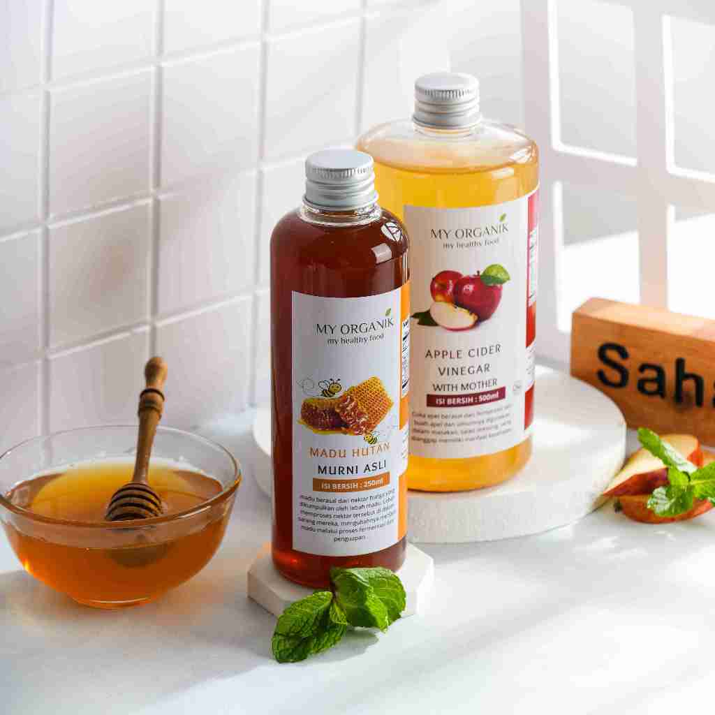 

My Organik 2 in 1 250ml Madu 500ml Cuka Apel Organik With Mother Apple Cider Vinegar Untuk Kesehatan